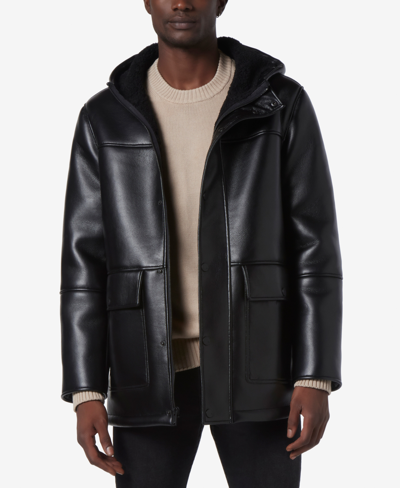 Shop Marc New York Men's Donohue Faux Leather Fleece-lined Parka Jacket In Black