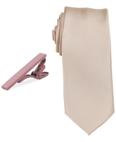 Shop Construct Men's Solid Tie & 1-1/2" Tie Bar Set In Sandal Woo