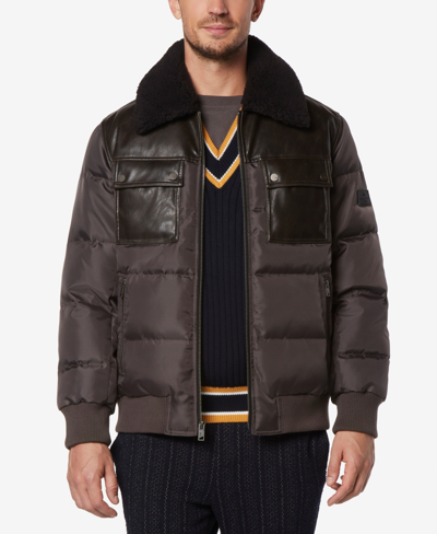 Shop Marc New York Men's Beaumont Aviator Puffer With Faux Leather Trim In Brown