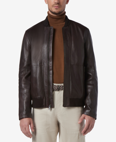 Shop Marc New York Men's Macneil Smooth Leather Bomber Jacket In Hickory