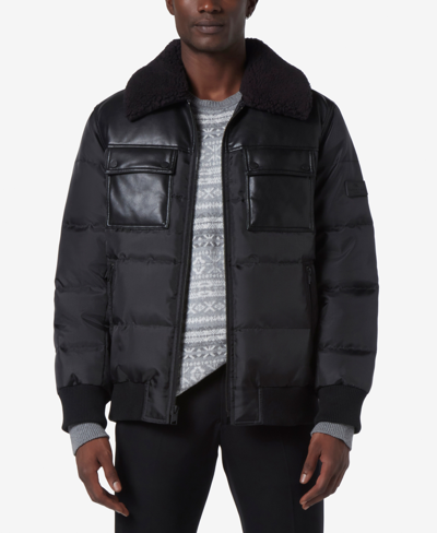 Shop Marc New York Men's Beaumont Aviator Puffer With Faux Leather Trim In Black