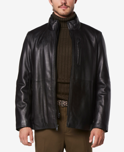 Shop Marc New York Men's Wollman Smooth Leather Racer Jacket With Removable Interior Bib In Black