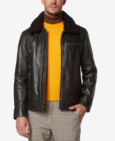 Shop Marc New York Men's Wallack Distressed Leather Aviator Jacket In Black
