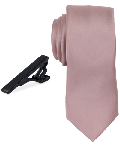 Shop Construct Men's Solid Tie & 1" Tie Bar Set In Quartz