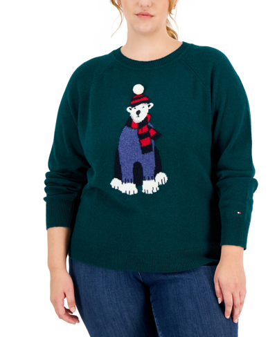 Shop Tommy Hilfiger Plus Size Polar Bear Sweater In Forest