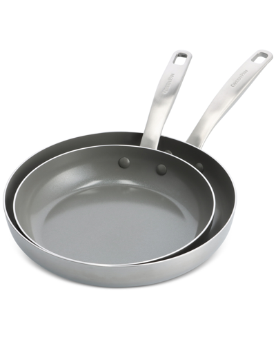Shop Greenpan Chatham Stainless Ceramic Nonstick 2-pc. Frypan Set In Stainless Steel