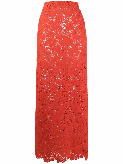 Shop Giambattista Valli High-waist Floral-embroidered Skirt In Orange