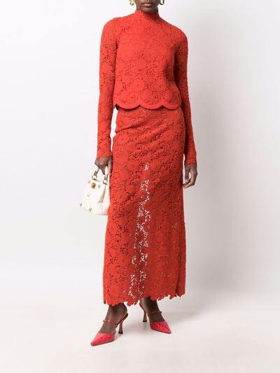 Shop Giambattista Valli High-waist Floral-embroidered Skirt In Orange