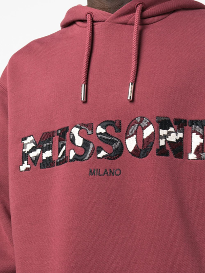 Shop Missoni Logo-embroidered Drawstring Hoodie In 红色