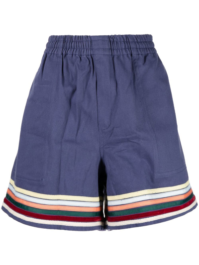 Shop Bode Flared Bermuda Shorts In Blue