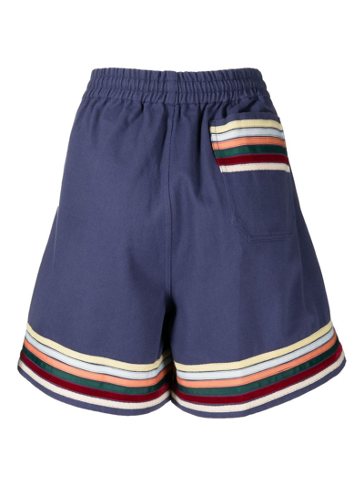 Shop Bode Flared Bermuda Shorts In Blue