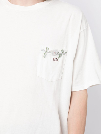 Shop Bode Floral-embroidered Short-sleeved T-shirt In White