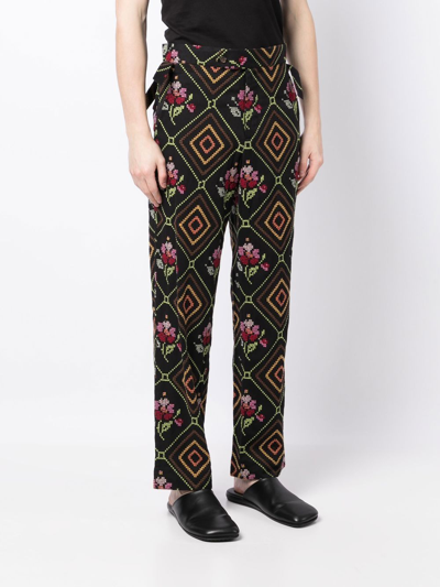 Shop Bode Patterned Straight-leg Trousers In Black