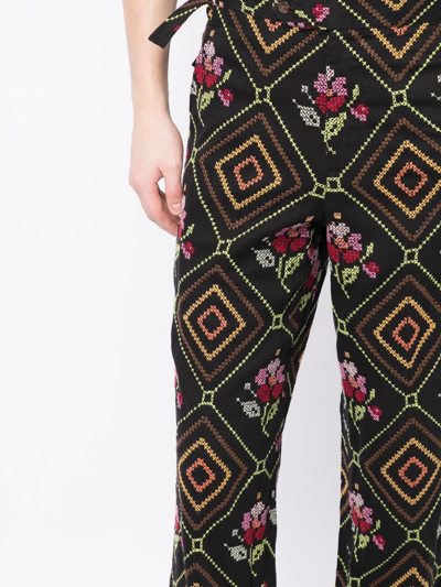Shop Bode Patterned Straight-leg Trousers In Black