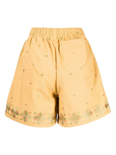 Shop Bode Embroidered-pattern Flared Shorts In Brown