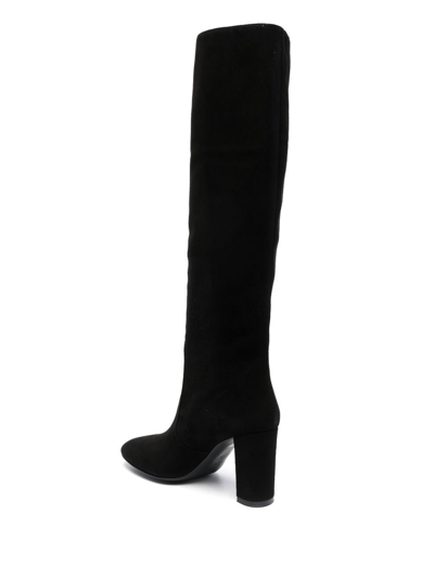 Via Roma 15 Black Suede Ankle Boots With Refined Block Heel In 黑色