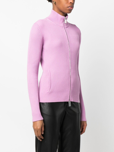Shop Alyx Rib-knit Zip-up Cardigan In 粉色