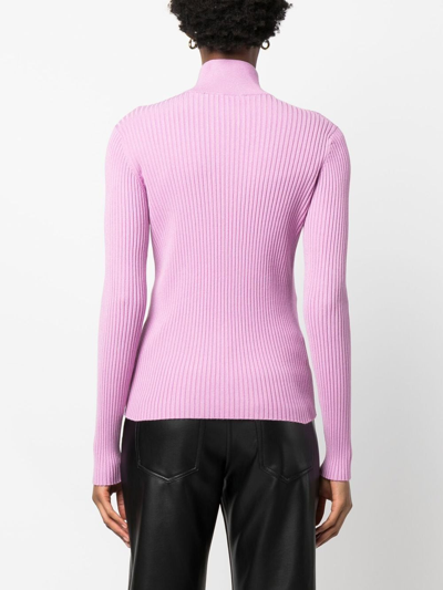 Shop Alyx Rib-knit Zip-up Cardigan In 粉色