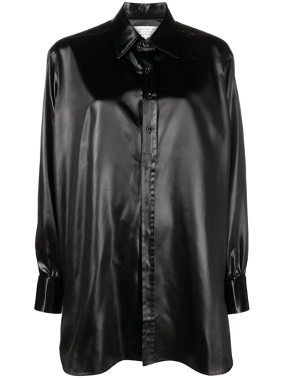 Shop Maison Margiela Faux-leather Long-sleeved Shirt In 黑色