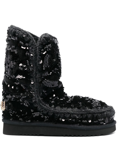 Shop Mou Eskimo Sequin-embellished Boots In 黑色