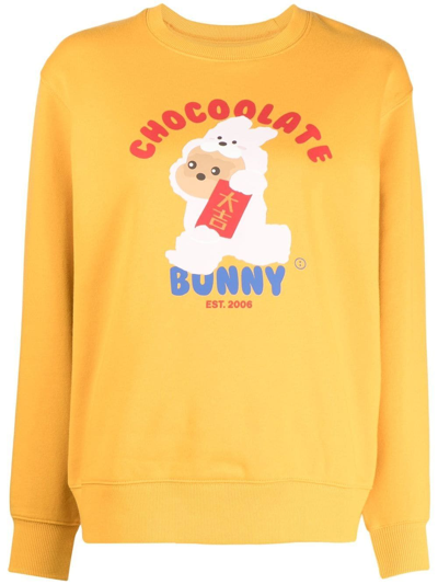 Shop Chocoolate Chocolate Bunny Print Sweatshirt In Yellow