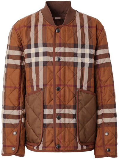 Shop Burberry Vintage Check Quilted Jacket In 褐色