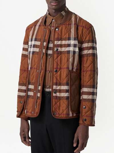 Shop Burberry Vintage Check Quilted Jacket In 褐色