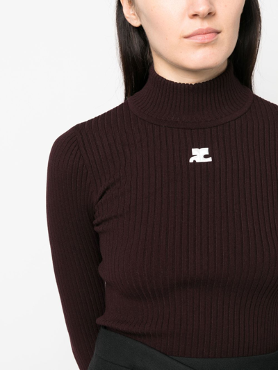 Courrèges Roll-neck Knitted Top In 褐色