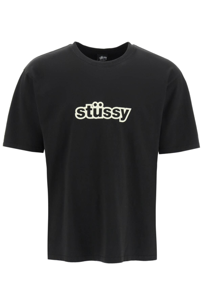 Shop Stussy Logo Print T Shirt In Black
