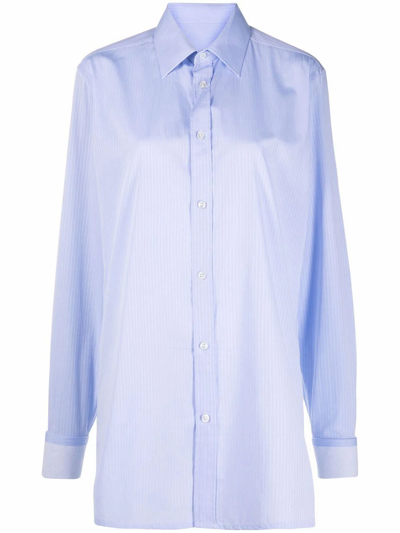 Shop Maison Margiela Women's  Light Blue Cotton Shirt