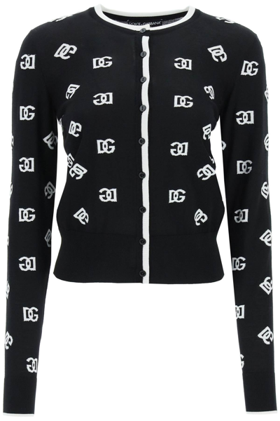 Shop Dolce & Gabbana All Over Logo Jacquard Cardigan In Black