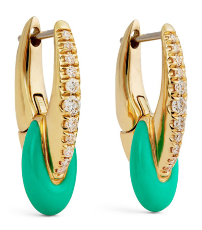 Shop Melissa Kaye Yellow Gold, Diamond And Enamel Ada Earrings In Turquoise