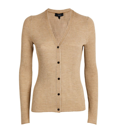Theory Micro Regal Wool Slim-fit Cardigan In Brown | ModeSens