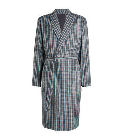 Shop Hanro Arctic Plaid Check Dressing Gown In Navy