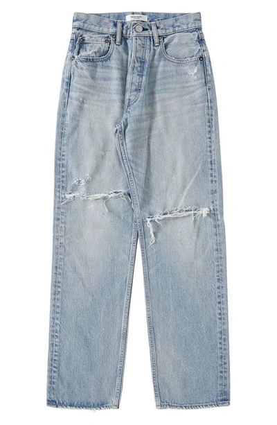 Shop Moussy Tifton Distressed Wide Leg Jeans In Light Blue