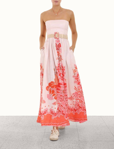Shop Zimmermann Violet Strapless Long Dress In Coral Floral In Multi