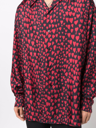 Shop Ami Alexandre Mattiussi Heart Pattern Button-up Shirt In Black