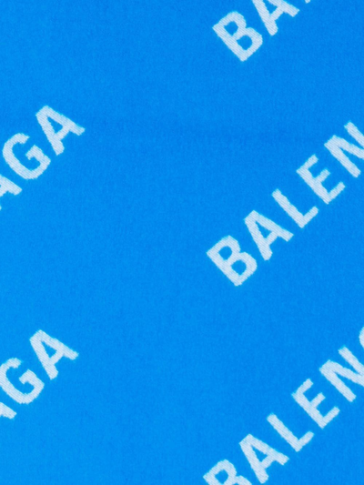 Shop Balenciaga Logo-knit Wool Scarf In Blue