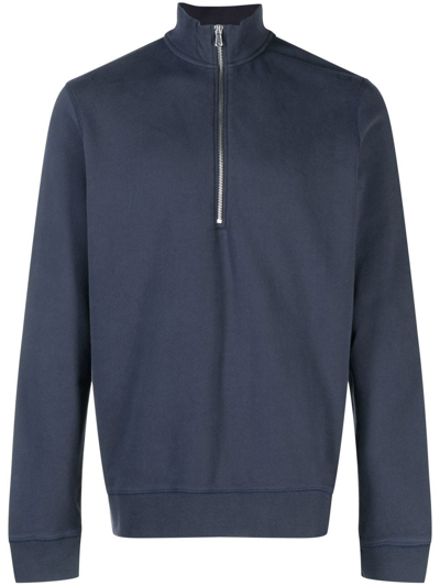 Shop Sunspel Half-zip Front Sweatshirt In Blue