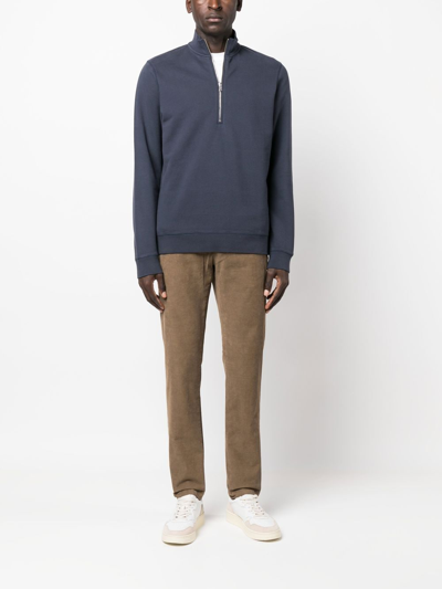 Shop Sunspel Half-zip Front Sweatshirt In Blue