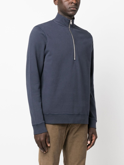 Shop Sunspel Half-zip Front Sweatshirt In Blue