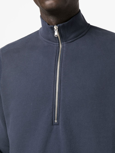 Shop Sunspel Half-zip Front Sweatshirt In Blue