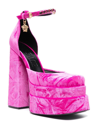 Versace Medusa Aevitas Velvet Platform Pumps In Pink