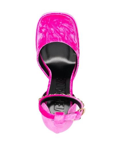 Versace Medusa Aevitas Velvet Platform Pumps In Pink