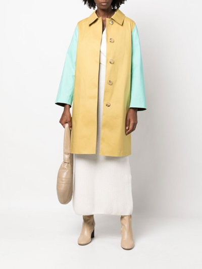 Shop Mackintosh Colour-block Cotton Coat In Yellow