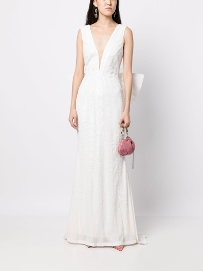 Rebecca Vallance Davina Striped Sequin Bow Gown In White