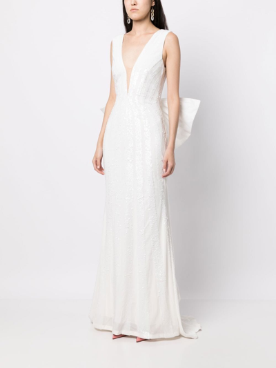 Rebecca Vallance Davina Striped Sequin Bow Gown In White