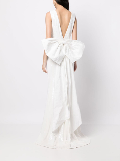 Rebecca Vallance Davina Striped Sequin Bow Gown In White