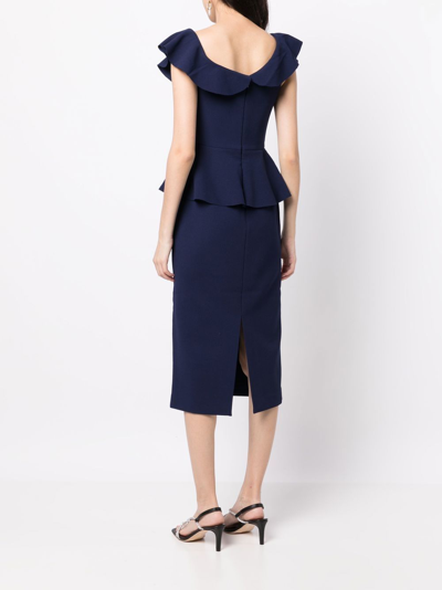 Shop Rebecca Vallance Grace Ruffle-trim Midi Dress In Blue