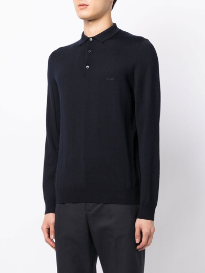 Hugo Boss Virgin Wool Polo Shirt In Blue